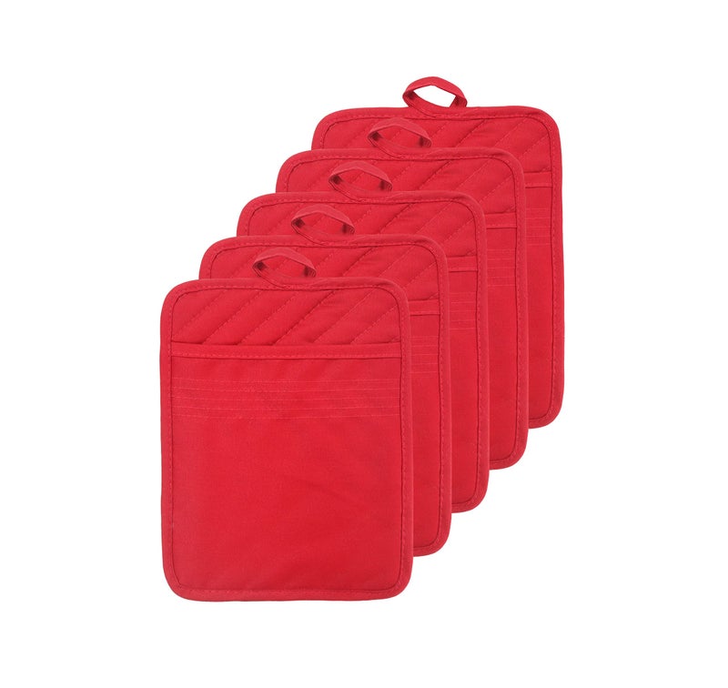 VEIKERY حامل وعاء فرن VEIKERY مع جيب قماش مقاوم للحرارة وسادة حاملة للأواني لطبخ المطبخ مربع 7"x9" مجموعة من 5 (أحمر) - Image 1